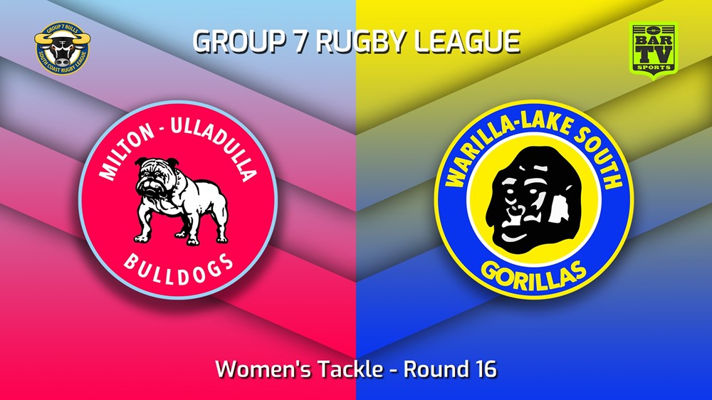 230806-South Coast Round 16 - Women's Tackle - Milton-Ulladulla Bulldogs v Warilla-Lake South Gorillas Slate Image