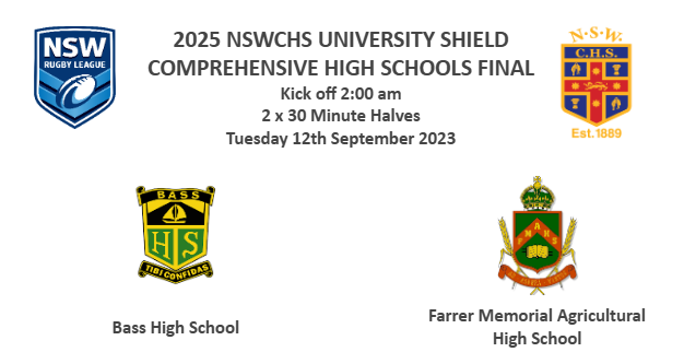 250916-video-NSW Combined High Schools Rugby League Final - 2025 NSWCHS UNIVERSITY SHIELD  COMPREHENSIVE HIGH SCHOOLS FINAL - Bass High School v FARRER MAHS Slate Image