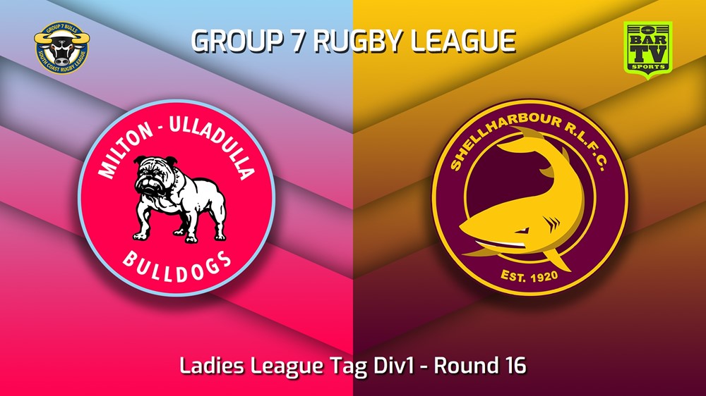 230806-South Coast Round 16 - Ladies League Tag Div1 - Milton-Ulladulla Bulldogs v Shellharbour Sharks Slate Image