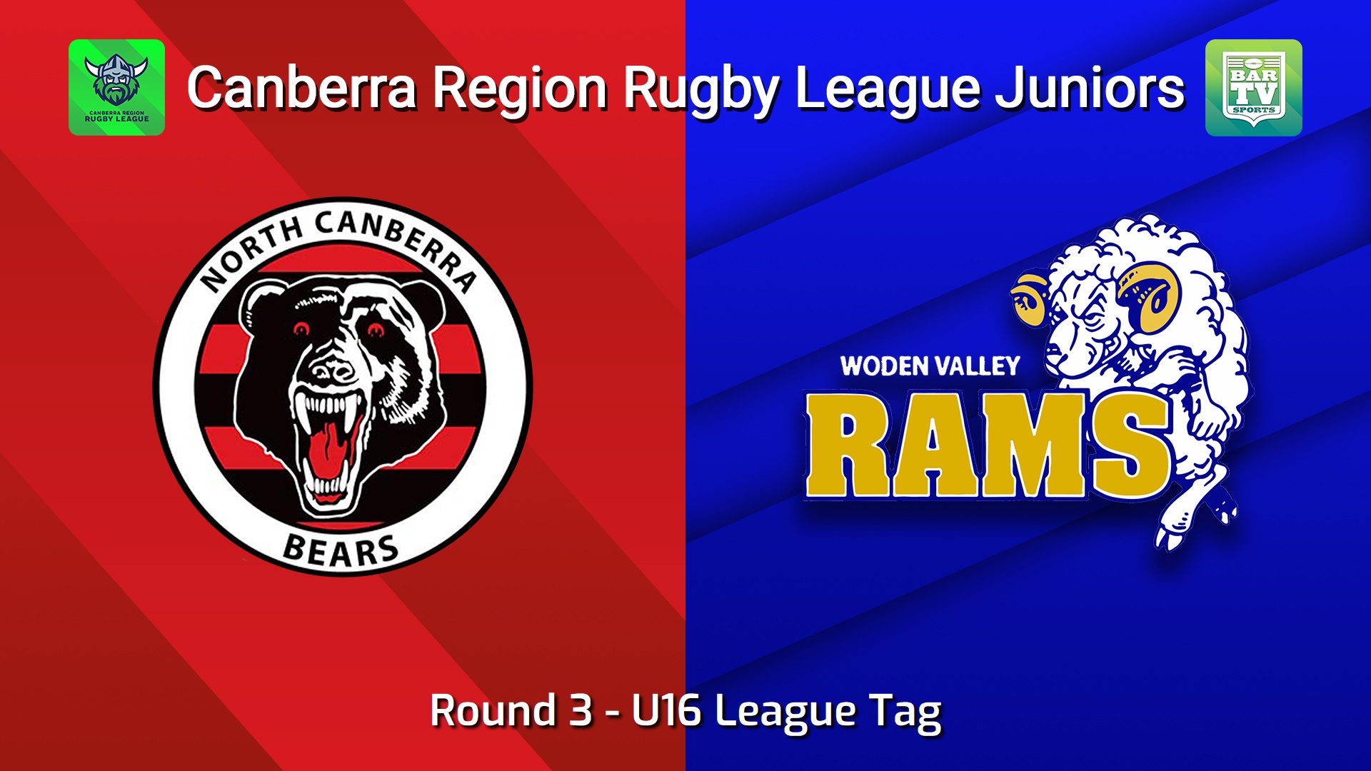 260515-video-Canberra Region Rugby League Juniors Round 3 - U16 League Tag - North Canberra Bears v Woden Valley Rams Juniors Slate Image
