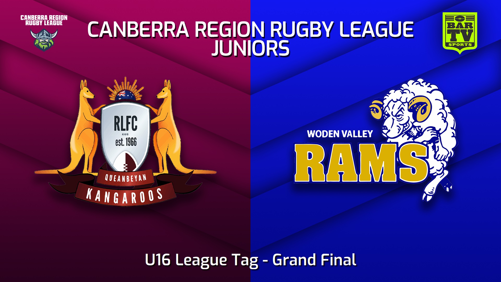 240912-video-Canberra Region Rugby League Juniors Grand Final - U16 League Tag - Queanbeyan Kangaroos Juniors v Woden Valley Rams Juniors Slate Image
