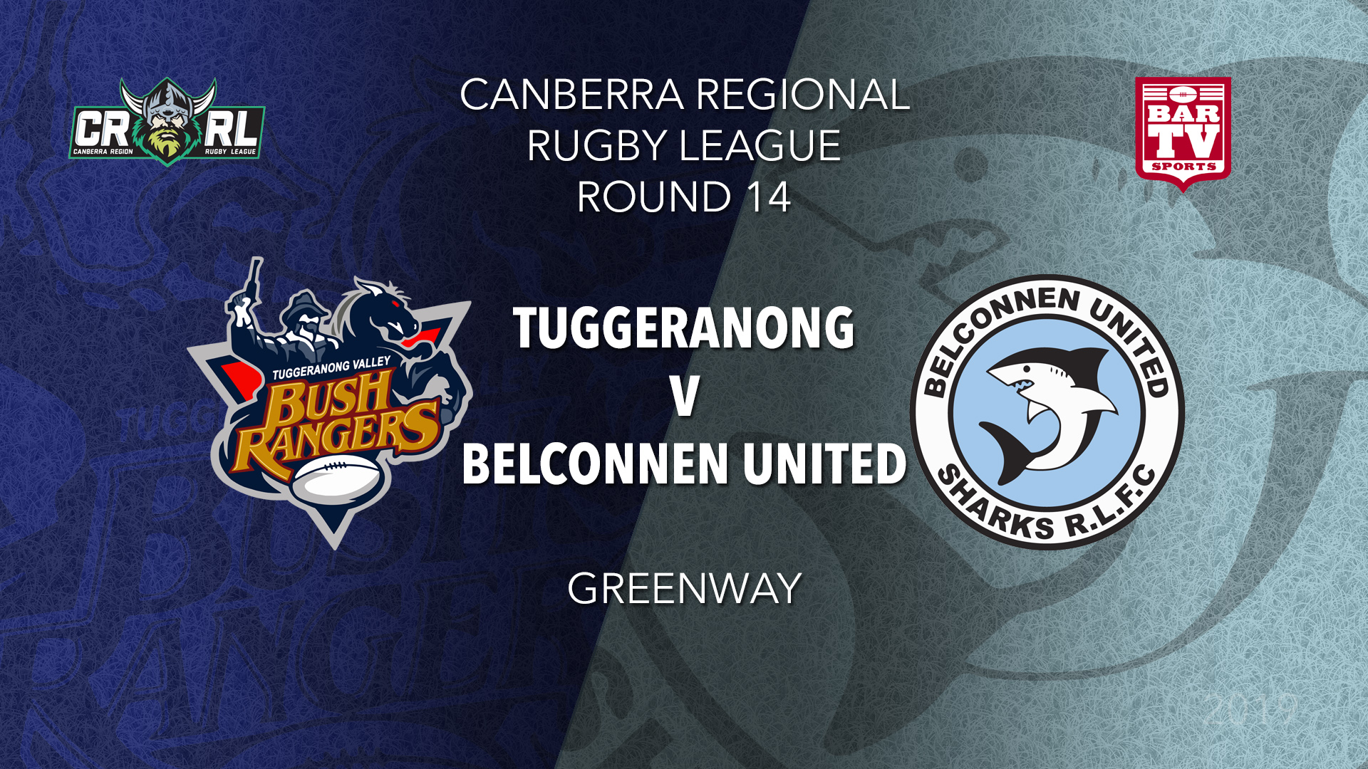 CRRL Round 14 - 1st Grade - Tuggeranong Bushrangers v Belconnen United Sharks Slate Image
