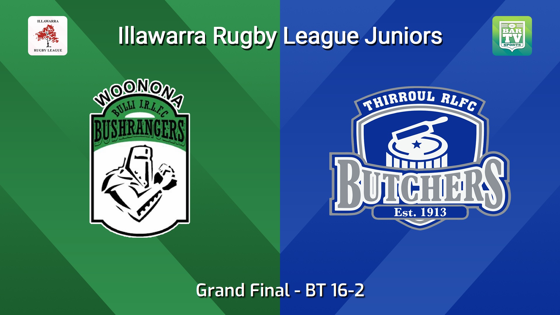 260823-video-Illawarra Rugby League Juniors Grand Final - BT 16-2 - Woonona Bushrangers v Thirroul Butchers Slate Image