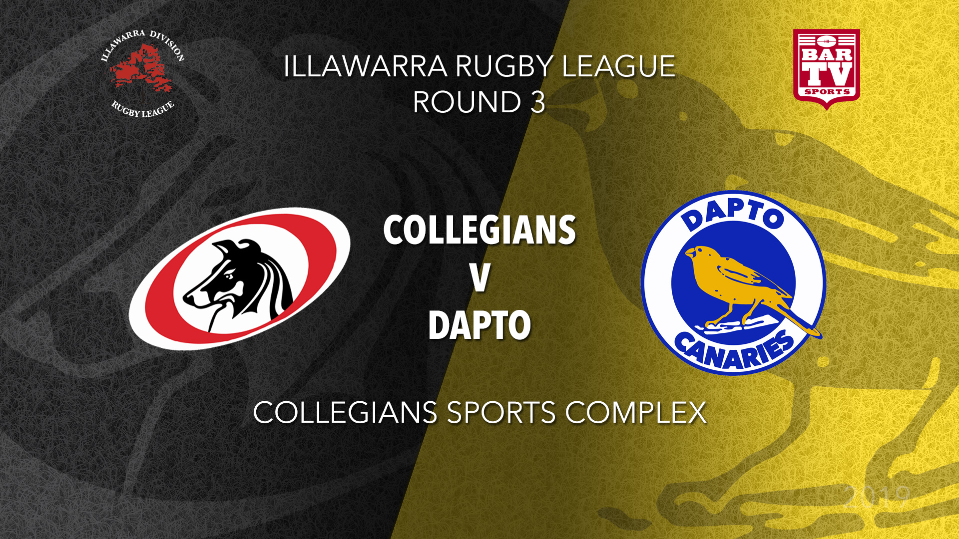 IRL Round 3 - 1st Grade - Collegians RLFC v Dapto Canaries Slate Image