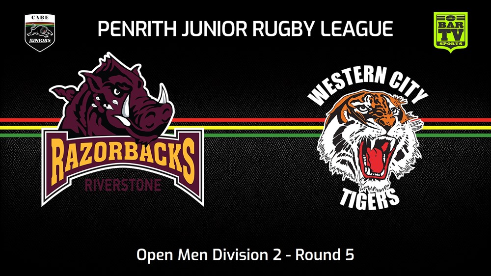 240511-video-Penrith & District Junior Rugby League Round 5 - Open Men Division 2 - Riverstone Razorbacks v Western City Tigers Minigame Slate Image