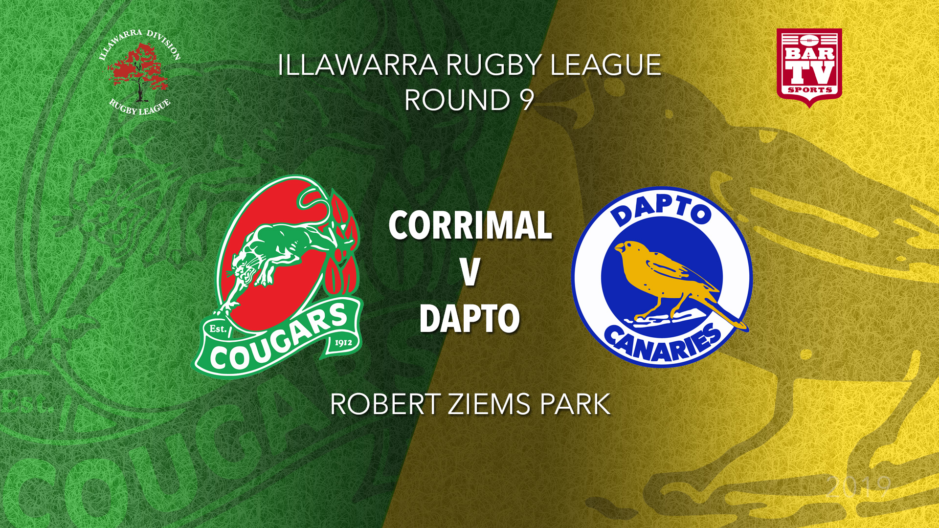 IRL Round 9 - 1st Grade - Corrimal Cougars RLFC v Dapto Canaries Slate Image